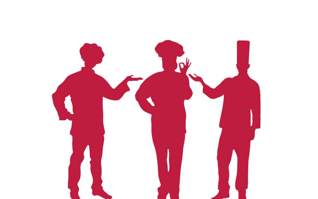 Silhouetten von Menschen, die eine Kochuniform tragen
